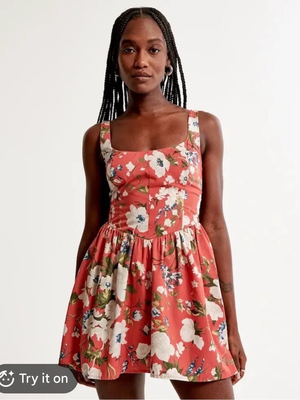 Abercrombie & Fitch Coral Floral Square-Neck Mini Skort Dress
